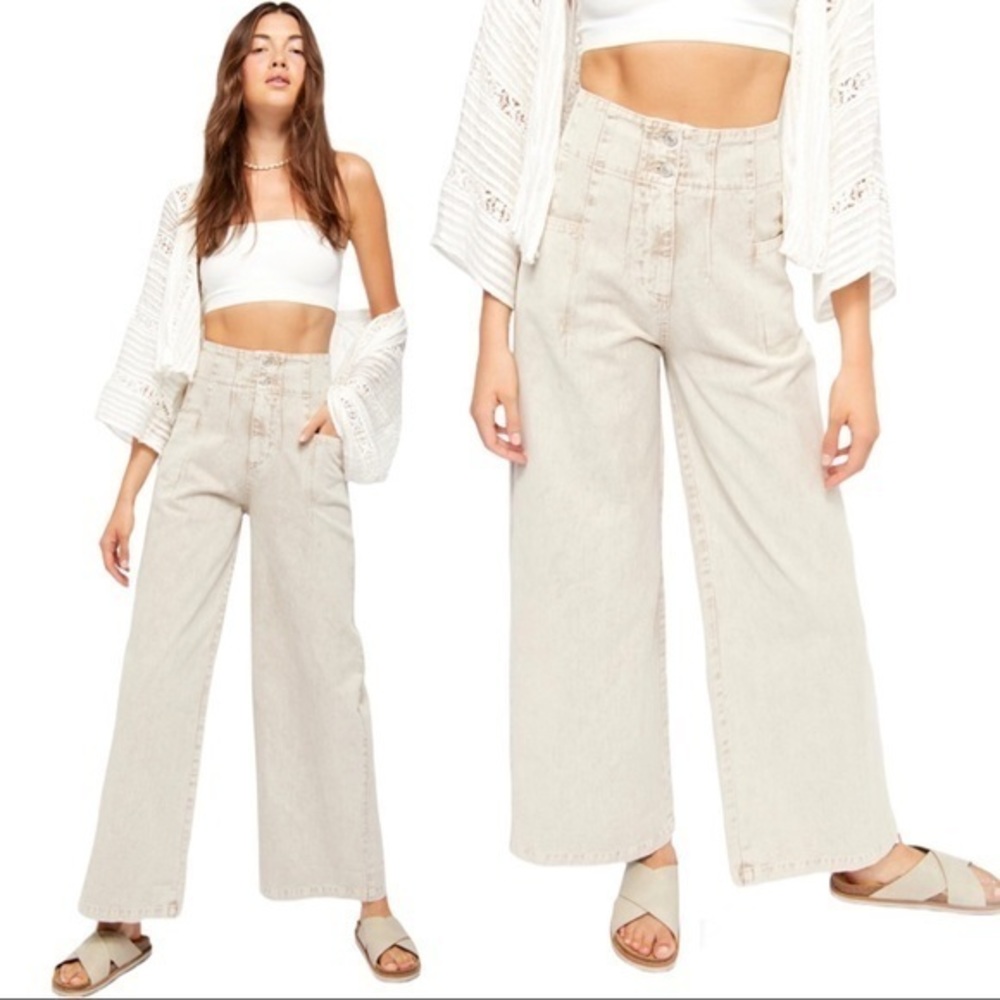 FREE PEOPLE WE THE FREE High Neutral Midnight City Wide Leg Denim Jeans 32